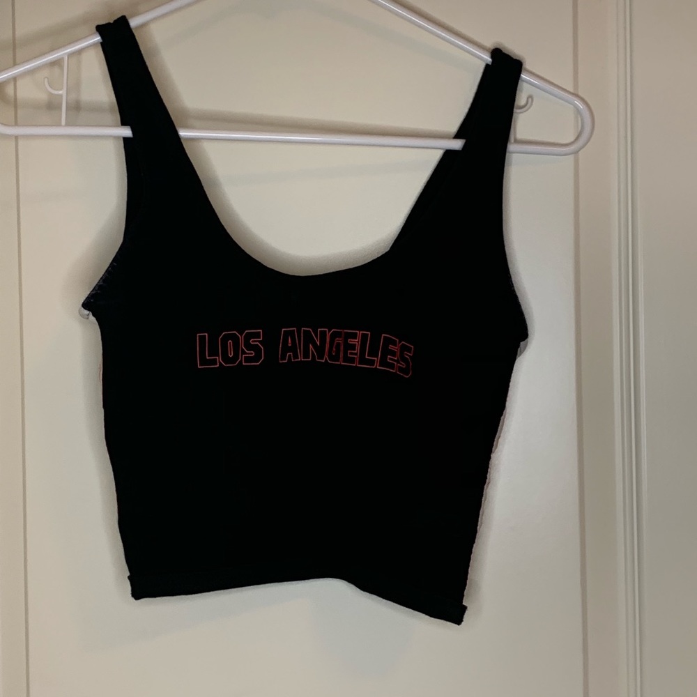 forever 21 cropped black red and white top